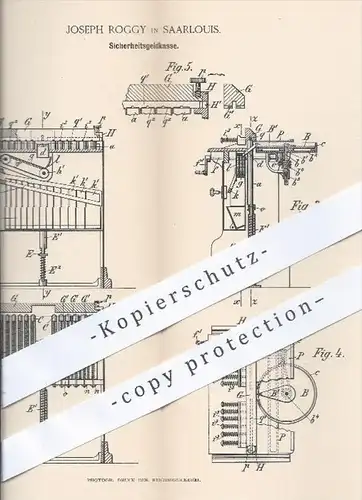 original Patent - Joseph Roggy in Saarlouis , 1888 , Sicherheitsgeldkasse , Geldkasse , Kasse , Kassen , Kassensystem