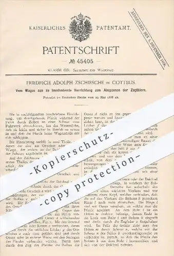 original Patent - Fr. A. Zschiesche , Cottbus , 1888 , Abspannen der Zugtiere vom Wagen aus , Pferdekutsche  Pferdewagen