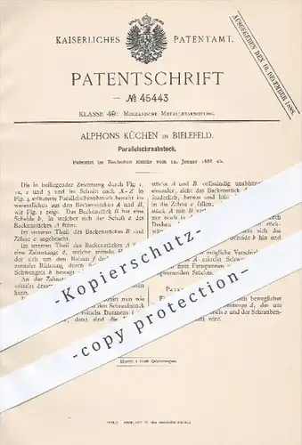 original Patent - Alphons Küchen in Bielefeld , 1888 , Parallelschraubstock , Schraubstock , Schrauben , Metall !!!