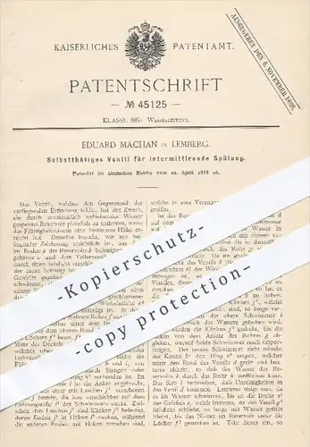 original Patent - Ed. Machan , Lemberg , 1888 , Ventil für intermittierende Spülung , Ventile , Wasserleitung , Wasser !