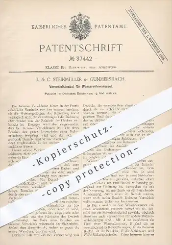 original Patent - L. & C. Steinmüller , Gummersbach 1886 , Verschlussdeckel für Wasserröhrenkessel , Dampfkessel  Kessel