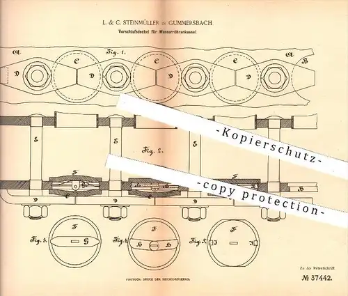 original Patent - L. & C. Steinmüller , Gummersbach 1886 , Verschlussdeckel für Wasserröhrenkessel , Dampfkessel  Kessel