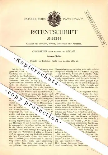 Original Patent - Grosselin in Sedan , 1884 , Hammer-Walke für Gewebe !!!