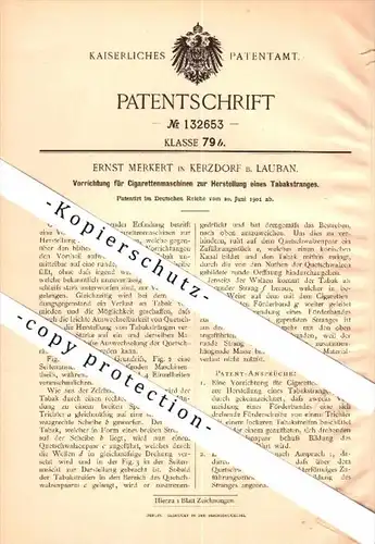 Original Patent - Ernst Merkert in Kerzdorf / Ksieginki b. Lauban , 1901 , Zigaretten-Maschine , Tabak , Schlesien !!!