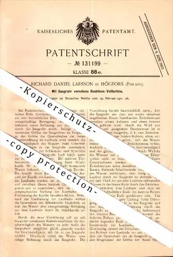 Original Patent - Richard D. Larsson in Högfors , Finnland , 1901 , Reaktions - Vollturbine !!!