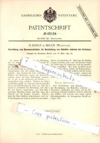 Original Patent  - H. Borgs in Bruch , Westfalen , 1892 , Brennstoffe !!!