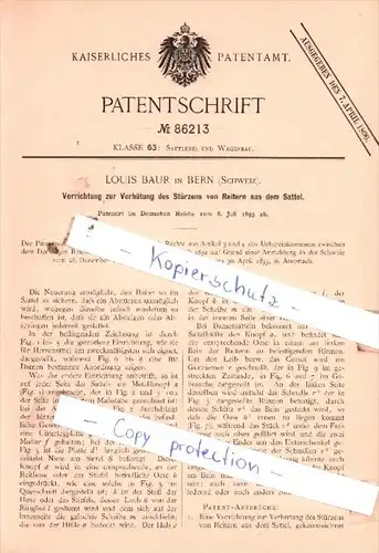 Original Patent  - Louis Baur in Bern , Schweiz , 1895 , Sattlerei und Wagenbau !!!