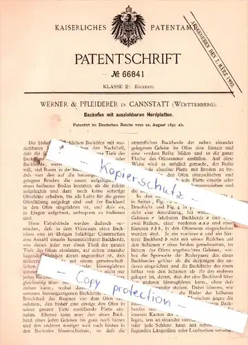 Original Patent  - Werner & Pfleiderer in Cannstatt , Württemberg , 1891 , Bäckerei !!!