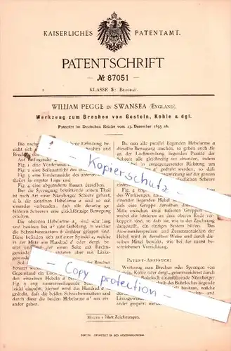 Original Patent  - William Pegge in  Swansea , England , 1895 , Bergbau !!!