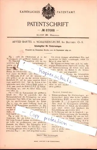 Original Patent  - Arved Bartel in Schlesiengrube, Kr. Beuthen, O.-S. , 1895 , Hebezeuge !!!