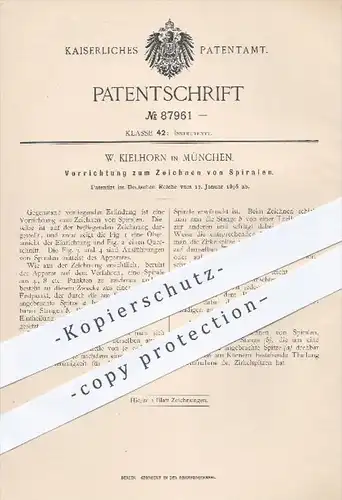 original Patent - W. Kielhorn in München , 1896 , Zeichnen von Spiralen , Spirale , Zeichner , Zeicheninstrument !!!