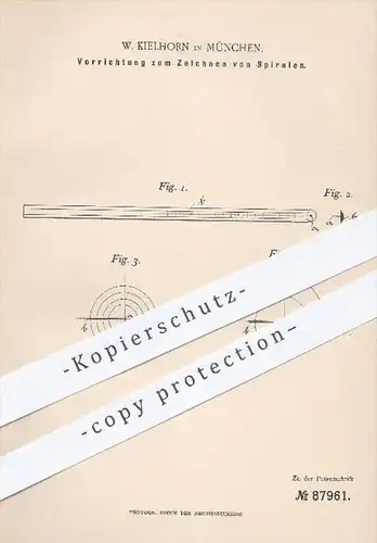 original Patent - W. Kielhorn in München , 1896 , Zeichnen von Spiralen , Spirale , Zeichner , Zeicheninstrument !!!