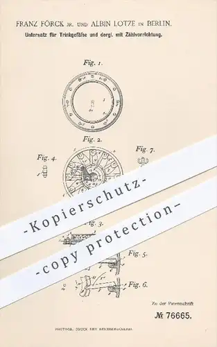 original Patent - F. Förck , Albin Lotze , Berlin , 1894 , Untersatz für Trinkgefäße mit Zählvorrichtung , Gastronomie !