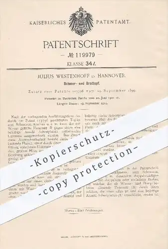 original Patent - Julius Westenhoff , Hannover , 1900 , Schmortopf , Brattopf , Topf , Kochtopf , Pfanne , Koch , Kochen