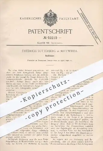 original Patent - Fr. Lutterberg , Mittweida , 1896 , Reissfeder , Feder , Federn , Ziehfeder , Zirkel , Instrumente !!!