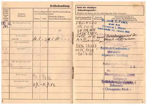 Ausweis von Emil Sziegaud in Schwerin , 1952 , Laugszargen , Seehof , Dr. E. Fink , Krankenhaus , Klinik !!!