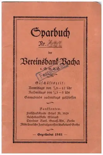 Sparbuch der Sparkasse Vacha , 1931-1944 , Marlene Zirkler in Philippsthal , A. Austmann , Bank !!!