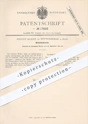 original Patent - A. Kuhtz , Wittenberge / Elbe , 1881 , Tintenlöschwalze , Tinte , Walze , Walzen , Löschpapier  Papier