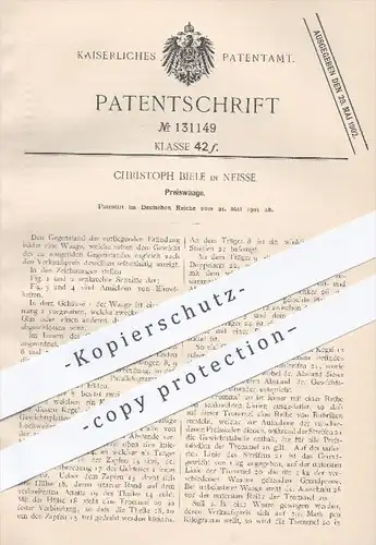 original Patent - Christoph Biele in Neisse , 1901 , Preiswaage , Waage , Gewicht , Wiegen , Verkauf , Vertrieb , Preis