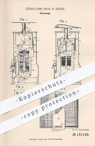 original Patent - Christoph Biele in Neisse , 1901 , Preiswaage , Waage , Gewicht , Wiegen , Verkauf , Vertrieb , Preis