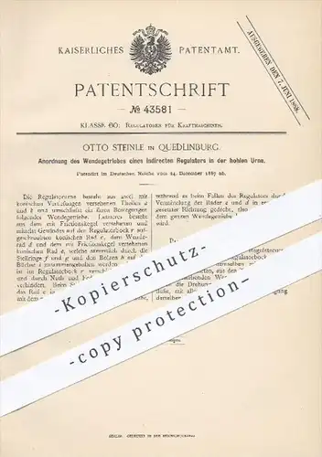 original Patent - Otto Steinle in Quedlinburg , 1887 , Anordnung vom Wendegetriebe beim indirekten Regulator , Motor !!!
