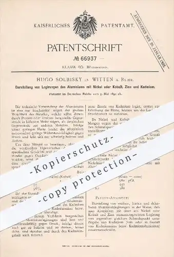 original Patent - H. Solbisky , Witten  Ruhr , 1892 , Darstellung von Legierung von Aluminium mit Nickel , Kobalt , Zinn