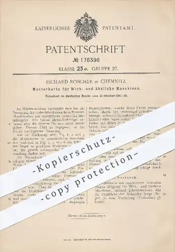 original Patent - Richard Roscher in Chemnitz , 1905 , Musterkarte für Wirkmaschinen , Wirkmaschine , Schneider !!!
