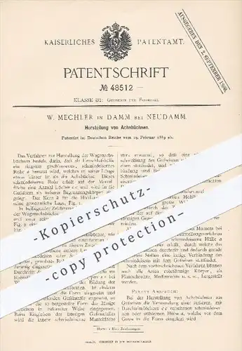 original Patent - W. Mechler in Damm bei Neudamm , 1889 , Herstellung von Achsbüchsen aus Gusseisen , Gießen , Gießerei