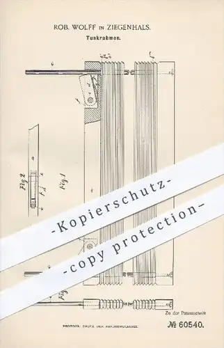 original Patent - Rob. Wolff in Ziegenhals , 1891 , Tunkrahmen zum Halten von Zündhölzern , Sprengen , Sprengstoff !!!