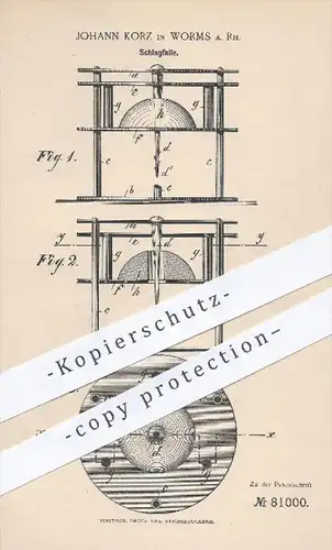 original Patent - Johann Korz in Worms , 1894 , Schlagfalle , Falle , Tierfalle , Mäusefalle , Mäuse , Tiere , Tier !!!