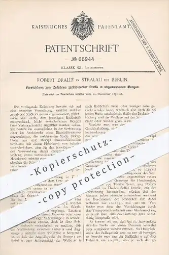 original Patent - R. Dralle , Stralau / Berlin , 1891 , Zuführen zerkleinerter Stoffe in abgemessenen Mengen , Pulver !