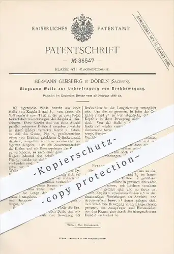 original Patent - Hermann Gleisberg in Döbeln , 1885 , Biegsame Welle zur Übertragung von Drehbewegung , Motoren , Motor