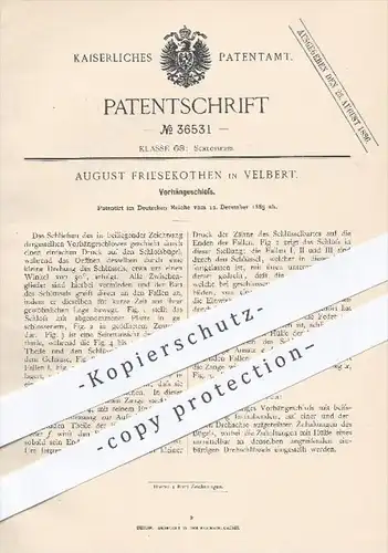 original Patent - August Friesekothen , Velbert , 1885 , Vorhängeschloss , Schloss , Schlosser , Schlosserei , Schlüssel