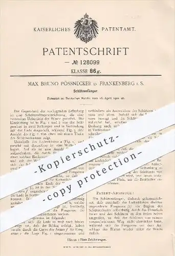 original Patent - Max Bruno Pössnecker in Frankenberg , 1901 , Schützenfänger , Webstuhl , Weben , Weber , Weberei !!!