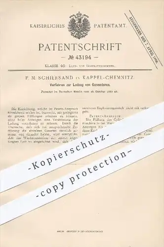 original Patent - P. M. Schiersand , Kappel - Chemnitz , 1887 , Ladung von Gasmotoren , Gasmotor , Motor , Motoren , Gas