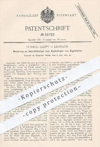 original Patent - L. Haupt , Kronach , 1890 , Absträngen der Zugtiere , Tier , Tiere , Pferde , Pferdewagen , Kutsche !!