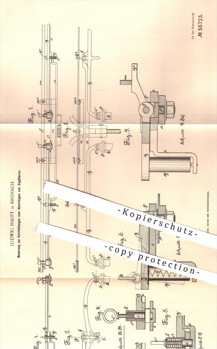 Original Patent - L. Haupt , Kronach , 1890 , Abstrngen Der Zugtiere