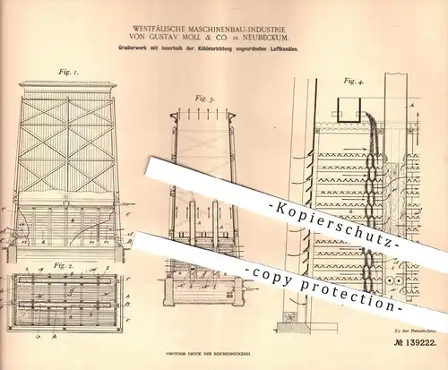 original Patent - Westfälische Maschinenbau - Industrie Gustav Moll & Co. , Neubeckum , 1902 , Gradierwerk , Kühlung !!!