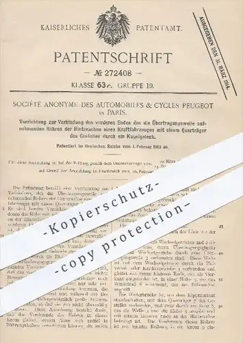 original Patent - Société Anonyme des Automobiles & Cycles Peugeot , Paris , 1913 , Hinterachse am Kraftfahrzeug , Auto