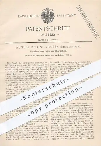 original Patent - A. Below , Eupen  1888 , Verfahren zum Laden der Bohrlöcher , Bohren , Bergbau , Sprengstoff , Dynamit