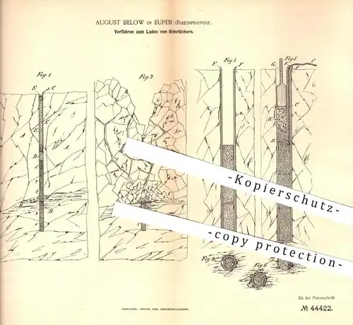 original Patent - A. Below , Eupen  1888 , Verfahren zum Laden der Bohrlöcher , Bohren , Bergbau , Sprengstoff , Dynamit