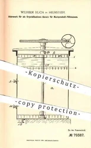 original Patent - W. Huch , Helmstedt , 1894 , Rührwerk für ein Kristallisation - Bassin , Zuckerfabrik , Zucker !