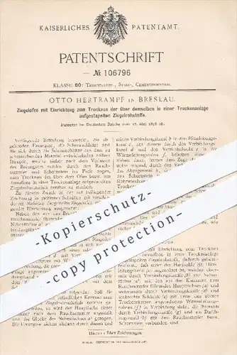 original Patent - Otto Hertrampf in Breslau , 1898 , Ziegelofen zum Trocken der Ziegelrohstoffe , Ziegel , Ziegelei !