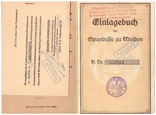 Sparbuch der Sparkasse zu Meißen , 1928 - 1943 , Annemarie Riedel , Meissen !!!