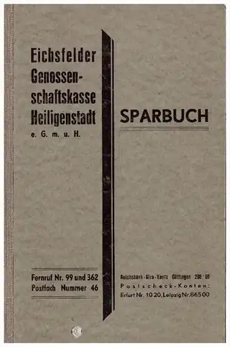 Sparbuch der Sparkasse Heiligenstadt , 1943-1945 , Karl Weber in Uder b. Eichsfeld , Bank !!!