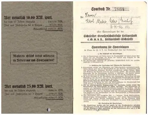 Sparbuch der Sparkasse Heiligenstadt , 1943-1945 , Karl Weber in Uder b. Eichsfeld , Bank !!!