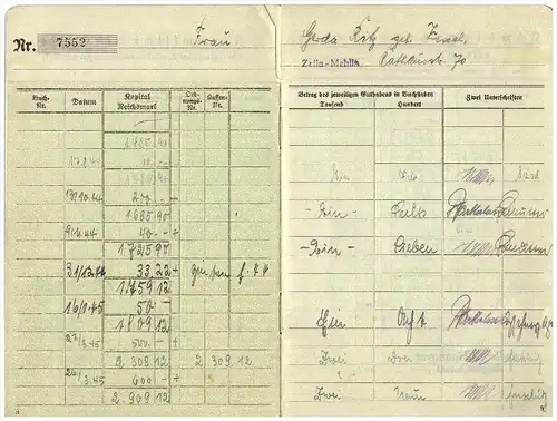 Sparbuch der Sparkasse Zella-Mehlis , 1938-1945 , Gerda Ritz , geb. Kessel , Meiningen , Bank !!!