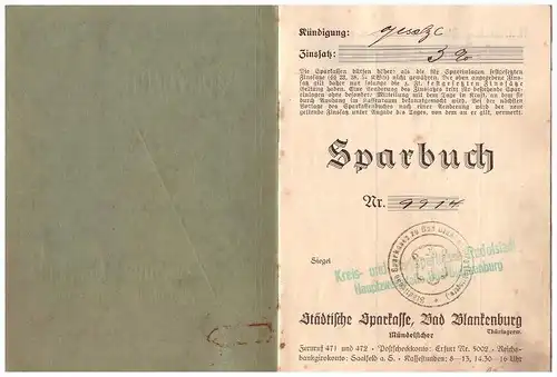 Sparbuch Sparkasse , Bad Blankenburg 1939-46 , Rosa Förtsch !!!!