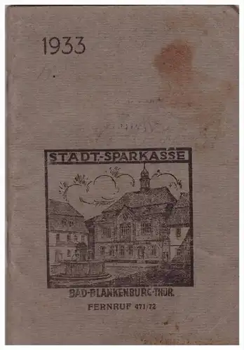 Taschenbuch Sparkasse , Bad Blankenburg 1933 , Walter Förtsch , Schneider , Schneiderei !!!!