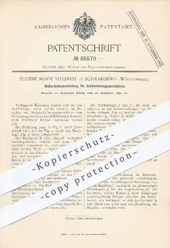 original Patent - Eugène Marie Villeroy in Schramberg , 1890 , Schutz an Zerkleinerungsmaschinen , Mühle , Mühlen !!!